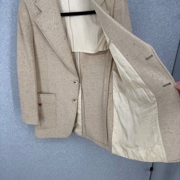 Johnny Carson Mens VTG Wool Tweed Blazer Size 42 Tan Western Yoke USA Union Made - Picture 2 of 16